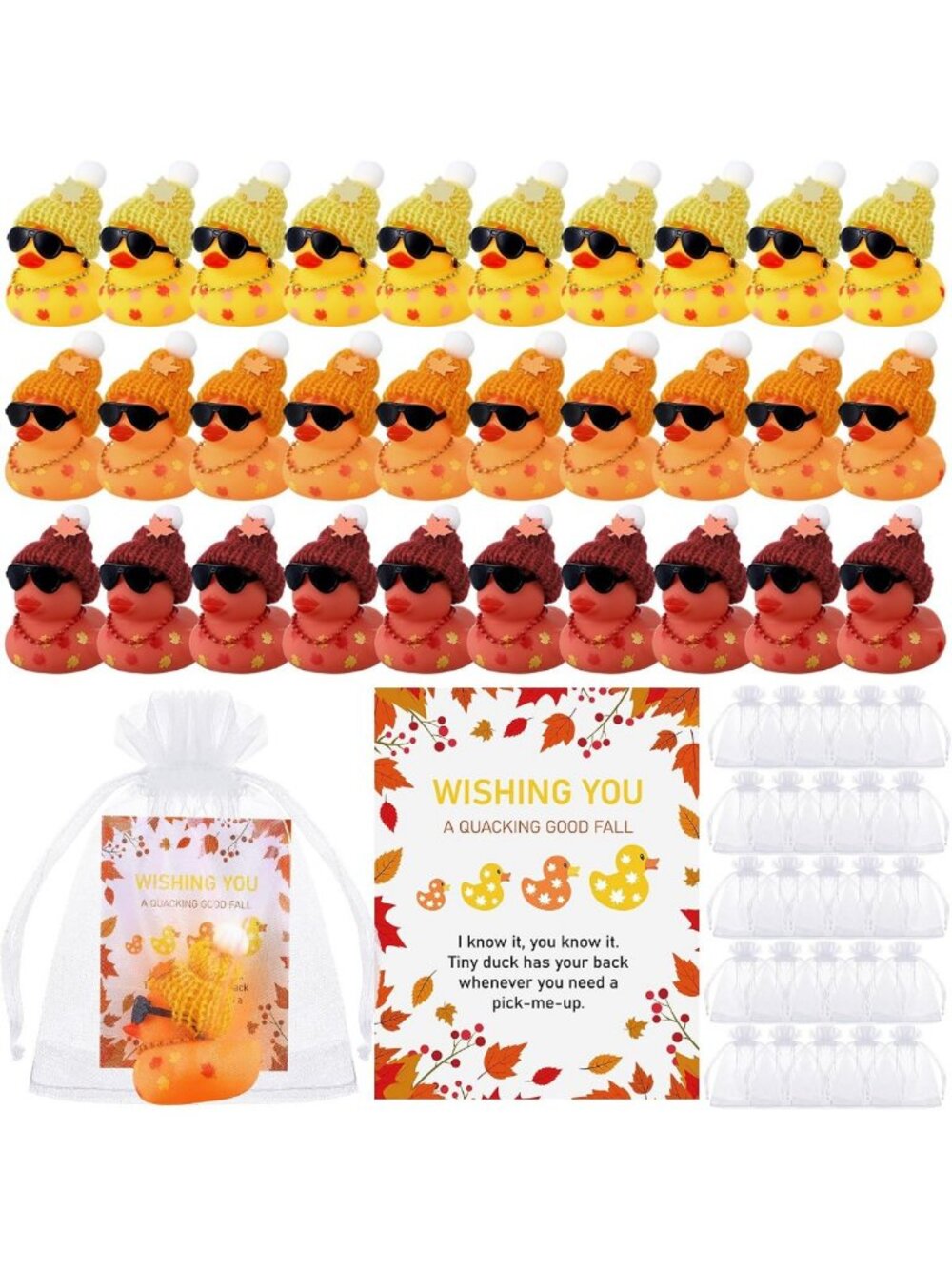 200 Pcs Fall Party Favors - Rubber Ducks, Maple Leaves, Sunglasses & Bags